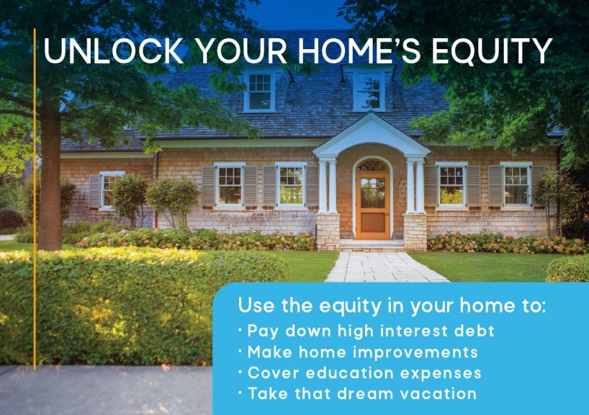 Front entrance of home with text Unlock Your Home's Equity.